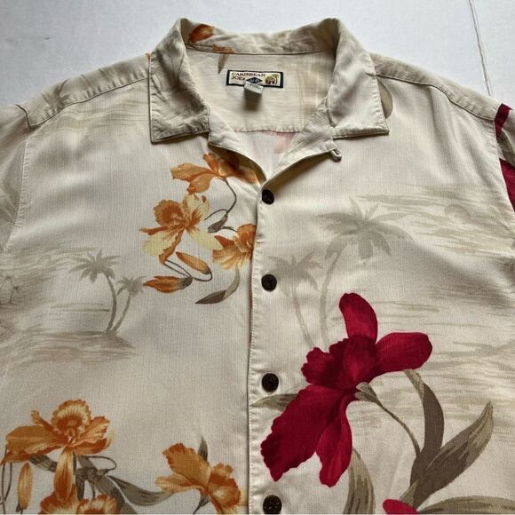 Caribbean Joe Short Sleeve Button Up Shirt Cream/Red Multi Floral Size XL - Picture 4 of 8